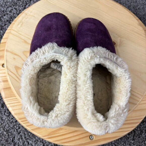 LL Bean Wicked Good Slippers Squam Lake Women 5 Purple Suede Shearling Lambswool - Picture 7 of 9
